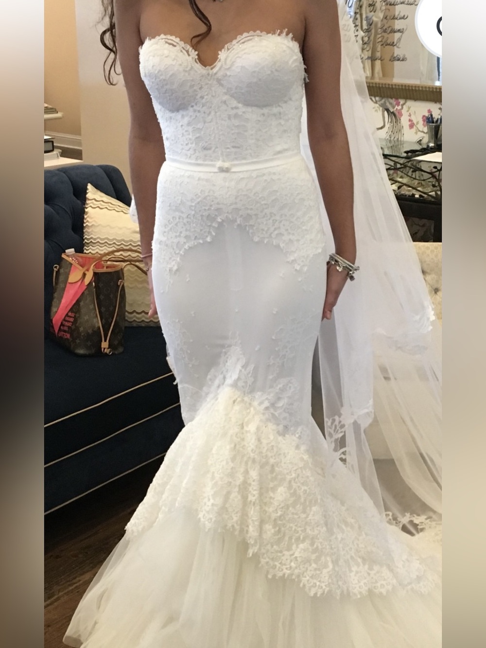 Elegant Strapless Inbal Dror Lace Wedding Dress